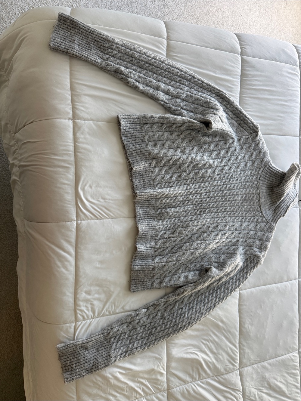 Grey Cable Knit Turtleneck Crop Sweater